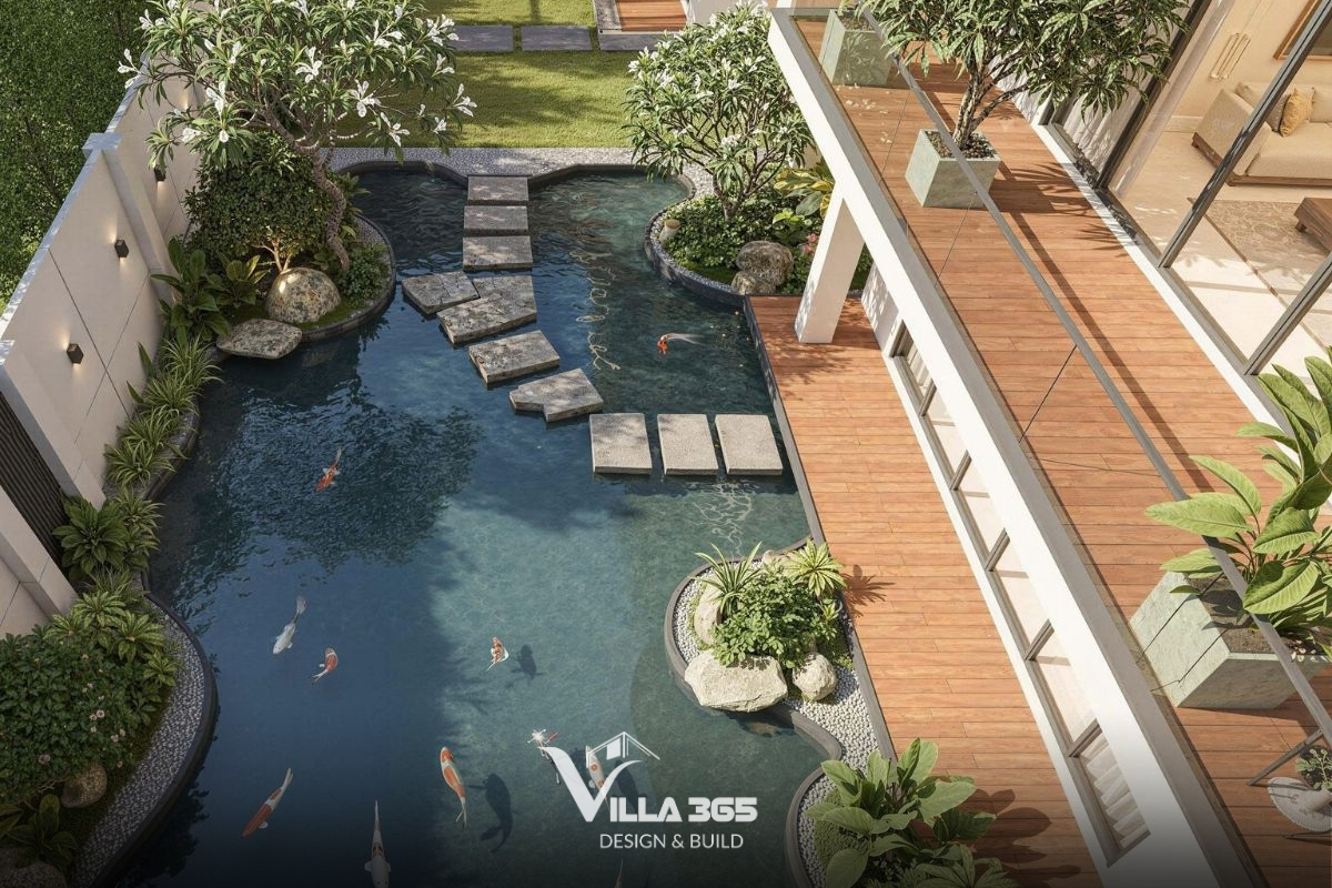The Traces Villa - Không gian tái hiện miền ký ức bằng bê tông, gỗ và ánh sáng 5 Mặt nước được tích hợp như một yếu tố sinh thái, đồng thời gợi nhắc cấu trúc không gian truyền thống Việt