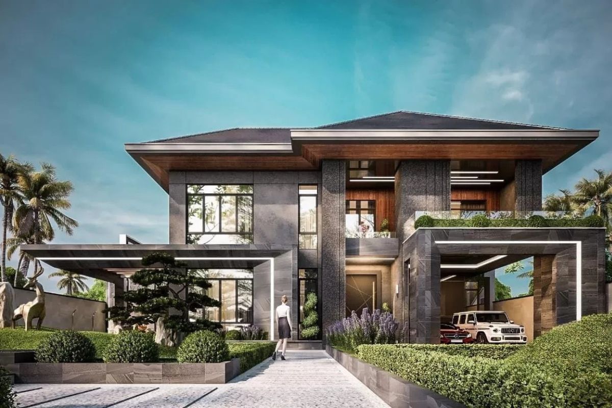 Gara tích hợp giúp biệt thự vừa tiện nghi vừa đảm bảo tính thẩm mỹ tổng thể (Ảnh: Sưu tầm)