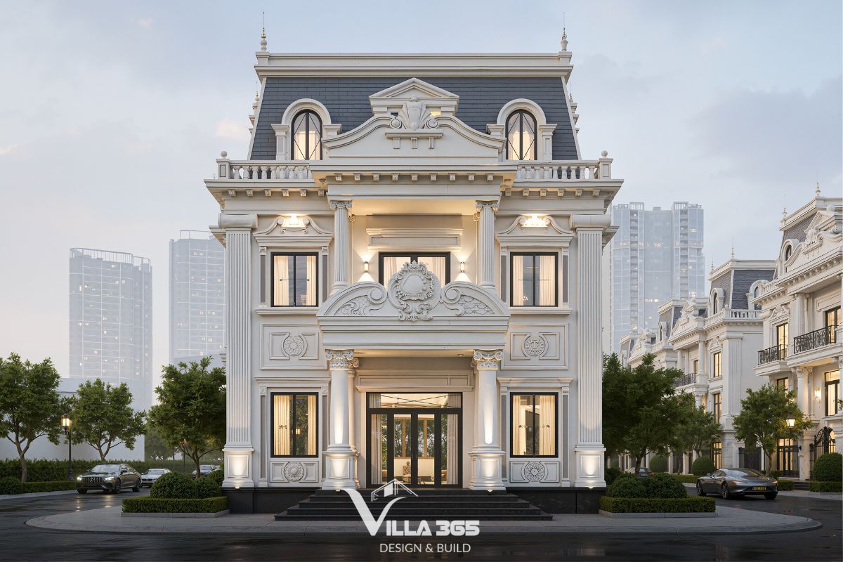 Biệt thự kiểu Pháp gây ấn tượng với hình khối bề thế và kiến trúc mang đậm dấu ấn châu Âu cổ điển