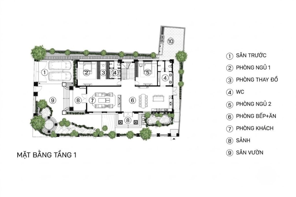 99+ Mẫu biệt thự 2 tầng mái Mansard đẹp đẳng cấp & báo giá chi tiết 2026 18 Không gian mở trong biệt thự 2 tầng mái Mansard giúp tăng kết nối và tối ưu trải nghiệm sống (Ảnh: Sưu tầm)