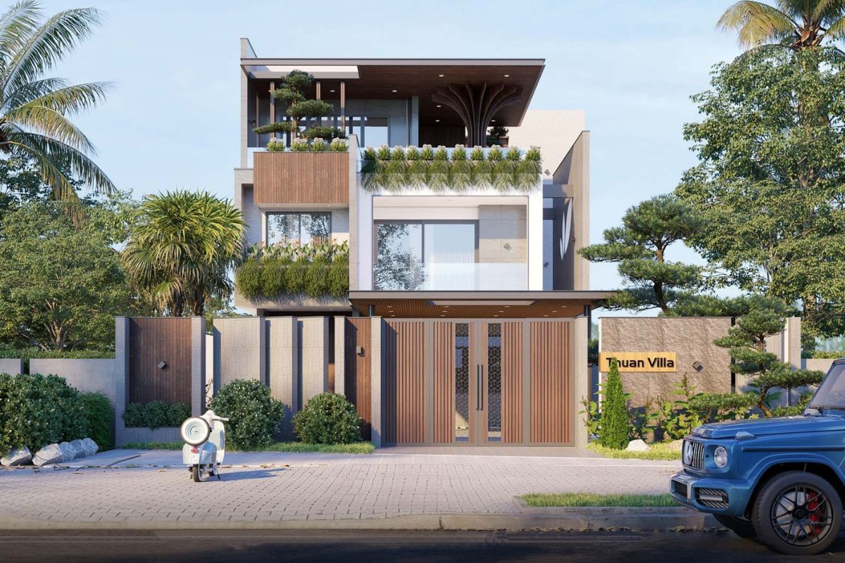 Biệt thự 200m2 hiện đại chú trọng tỷ lệ hình khối và đường nét chắc khỏe, vuông vắn (Ảnh: Sưu tầm)