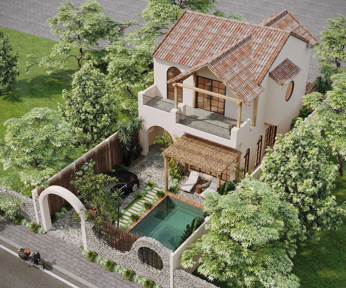 Mẫu nhà vườn 200m2 kết hợp thiết kế nhà 200m2 2 tầng mang đến không gian sống xanh, thoáng và phù hợp gia đình nhiều thế hệ (Ảnh: Sưu tầm)