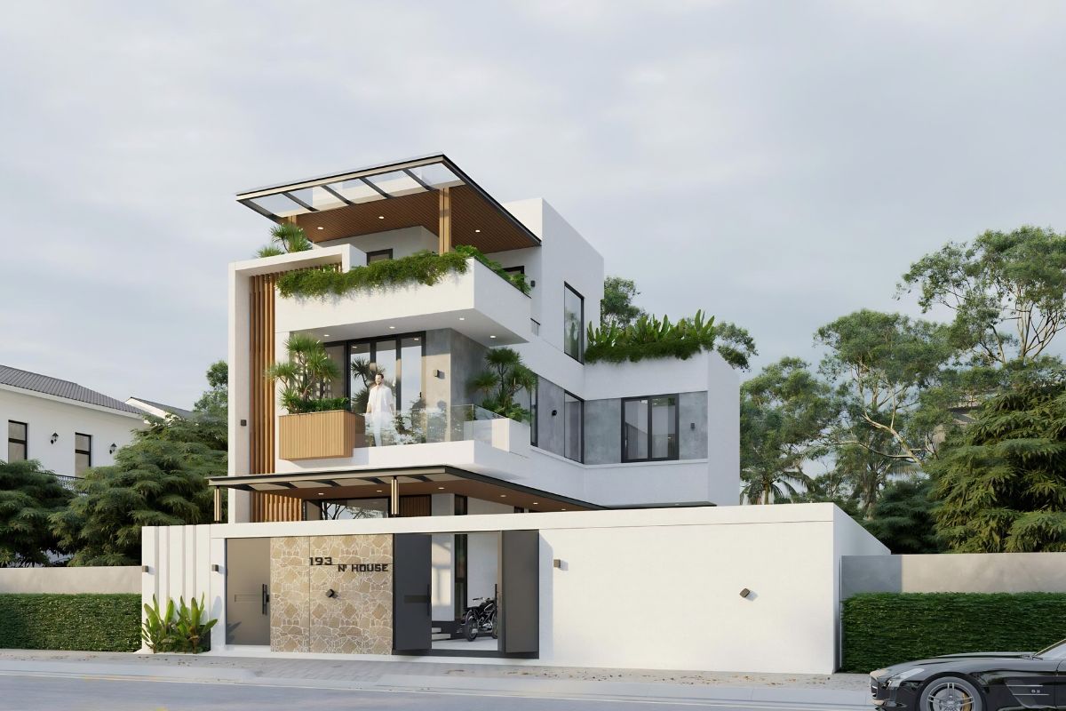 Thiết kế nhà chữ L 3 tầng 100m2 cân bằng giữa công năng, ánh sáng và thẩm mỹ hiện đại (Ảnh: Sưu tầm)