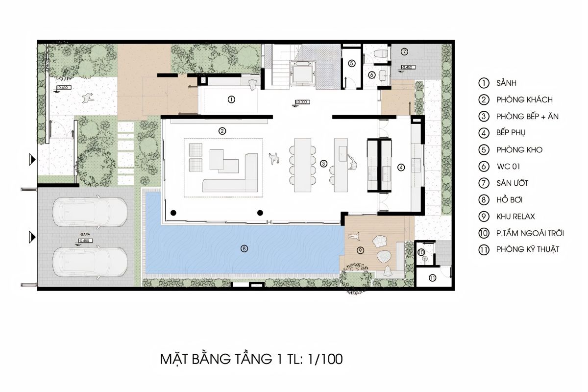 Mẫu biệt thự 3 tầng mái Thái đẹp, dẫn đầu xu hướng 2026 17 Không gian sinh hoạt chính trong mẫu biệt thự 3 tầng mái Thái được bố trí liên thông khoa học (Ảnh: Sưu tầm)