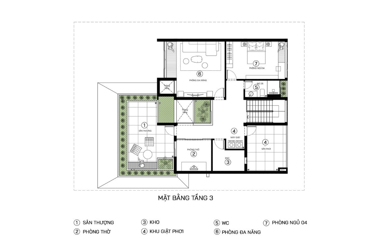 Thiết kế tầng 3 đa năng cho khu vực tâm linh và giải trí (Ảnh: Sưu tầm)