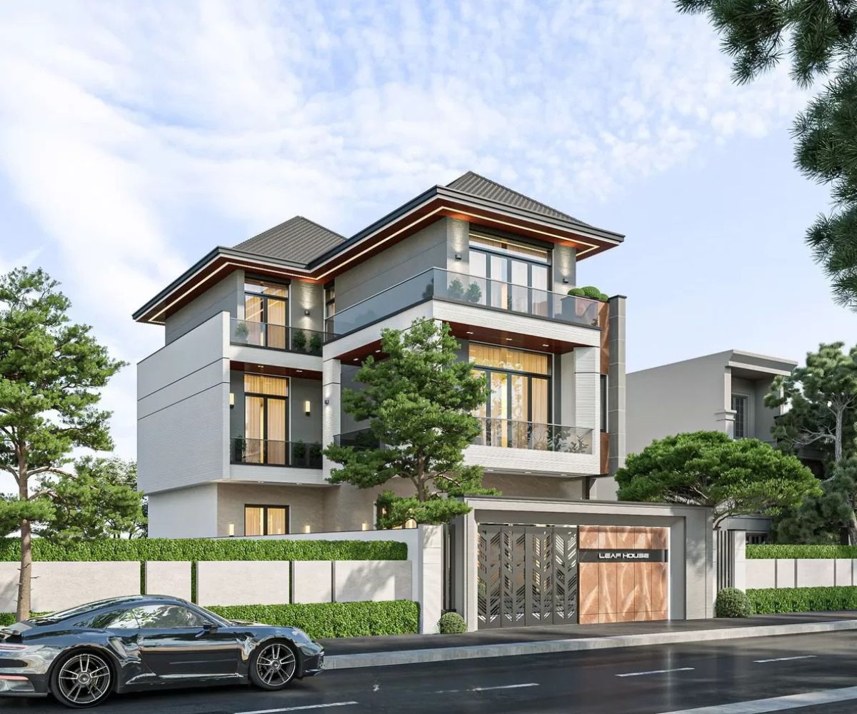 Mẫu biệt thự chữ L đẹp mãn nhãn & bí quyết hóa giải phong thủy (2026) 10 Mẫu biệt thự chữ L đẹp 3 tầng phù hợp với gia đình đông thành viên hoặc nhiều nhu cầu sử dụng (Ảnh: Sưu tầm)
