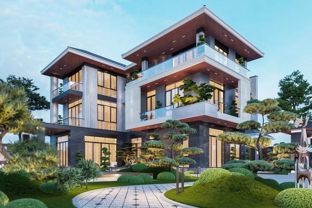 Mẫu biệt thự chữ L đẹp mãn nhãn & bí quyết hóa giải phong thủy (2026) 28 Biệt thự chữ L sân vườn mang đến không gian sống xanh, thư thái và gần gũi thiên nhiên (Ảnh: Sưu tầm)
