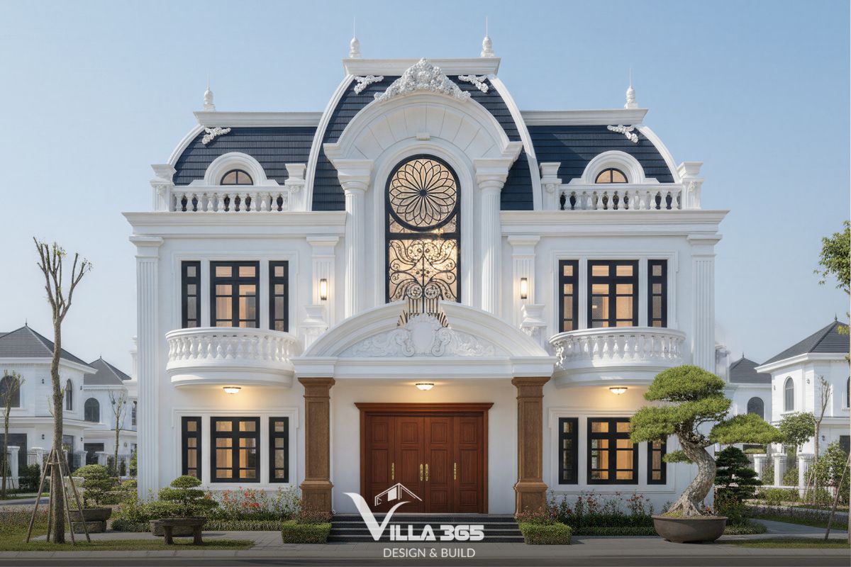 Biệt thự mái Mansard 2 tầng nổi bật với tỷ lệ hình khối hài hòa cùng vẻ đẹp chuẩn biệt thự kiểu Pháp 