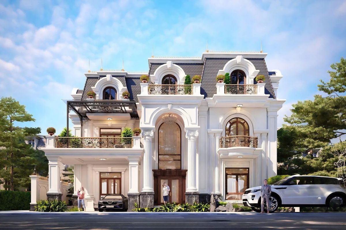 Biệt thự mái Mansard 2 tầng mang đến không gian sống đẳng cấp với giá trị thẩm mỹ bền vững theo thời gian (Ảnh: Sưu tầm)
