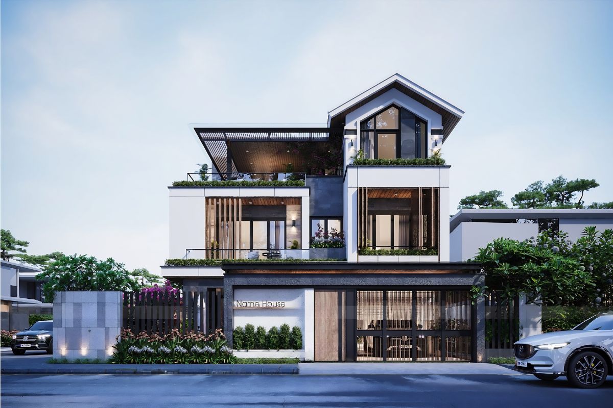 Mẫu biệt thự mái Thái phong cách hiện đại ghi điểm với đường nét tối giản và trẻ trung (Ảnh: Sưu tầm)