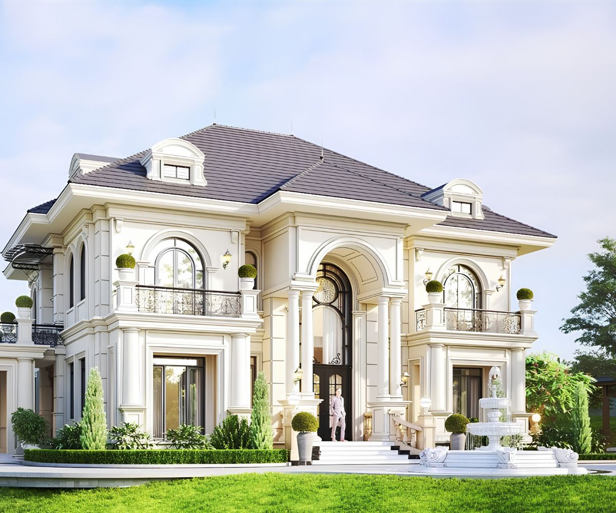 Mẫu thiết kế biệt thự 2 tầng tân cổ điển 3 phòng ngủ phù hợp với gia đình nhỏ hoặc 2 thế hệ (Ảnh: Sưu tầm)