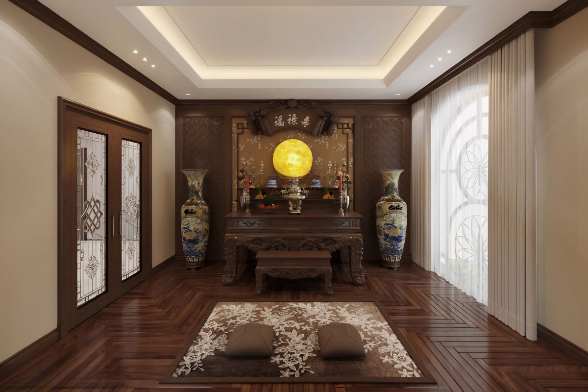 Phòng thờ được bố trí hợp phong thủy không chỉ đảm bảo tính thẩm mỹ mà còn mang ý nghĩa tinh thần sâu sắc cho gia chủ (Ảnh: Sưu tầm)
