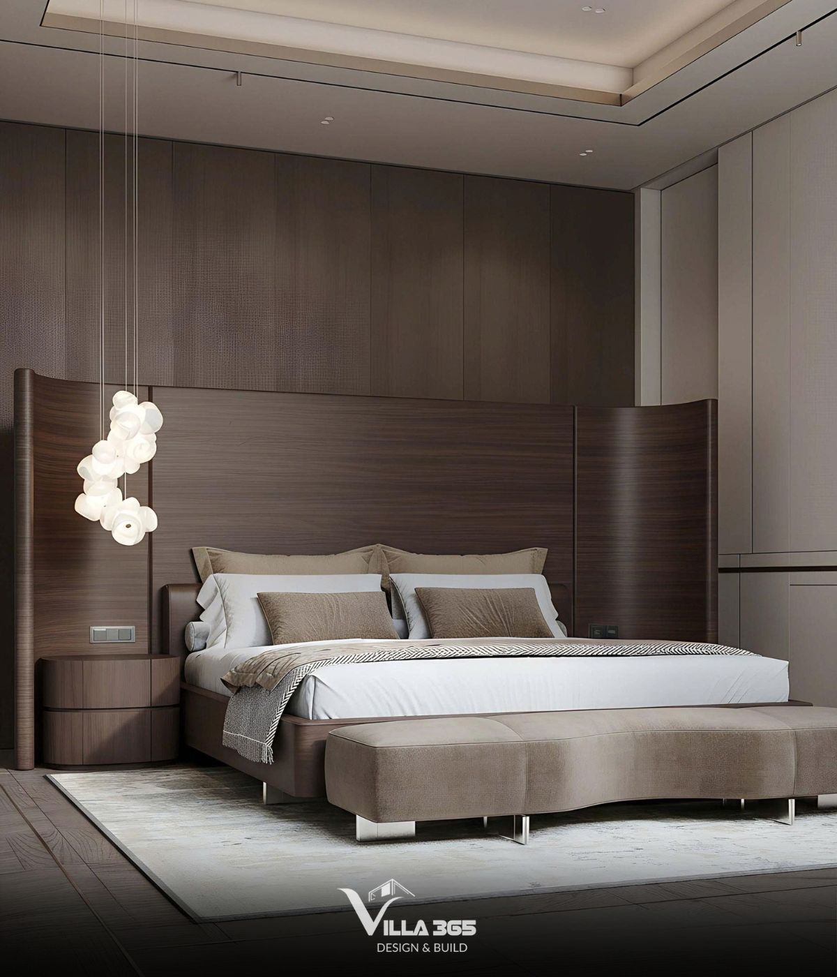 Thiết kế nội thất Horizon Villa – Không gian sống mở giao hòa cùng ánh sáng, nắng gió và thiên nhiên 9 Phòng ngủ mang tinh thần tĩnh tại, tối giản thông qua các đường cong kiến trúc độc đáo cùng chất liệu thô mộc