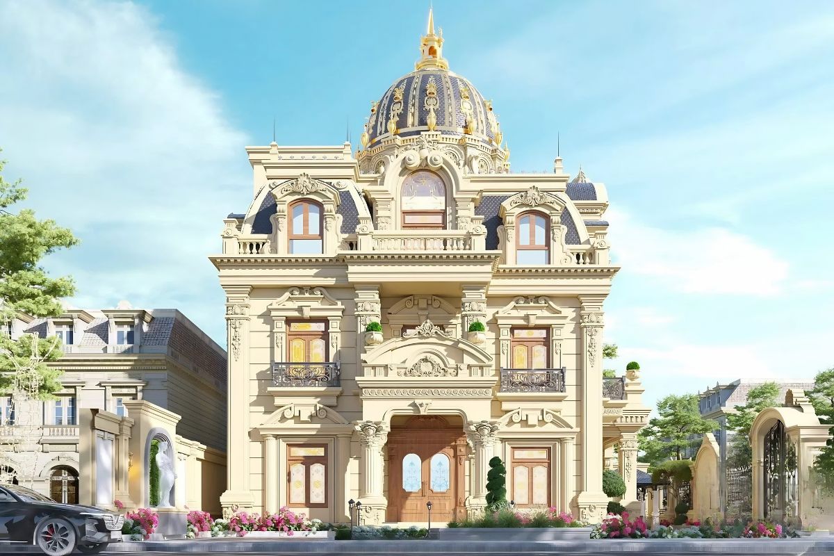 Mẫu biệt thự 250m2 đẹp đẳng cấp, tối ưu công năng & báo giá 2026 11 Thiết kế biệt thự 250m2 kiểu Pháp mang vẻ đẹp cổ điển, tinh tế (Ảnh: Sưu tầm)