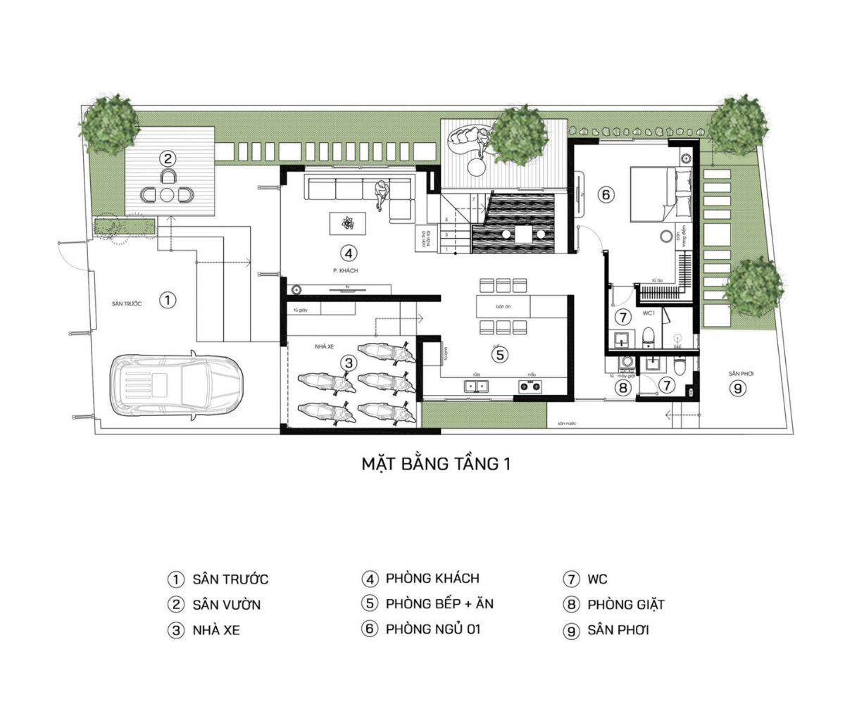 Mẫu biệt thự 250m2 đẹp đẳng cấp, tối ưu công năng & báo giá 2026 14 Tầng 1 của biệt thự 250m² mái Thái dành cho không gian sinh hoạt chung gắn kết (Ảnh: Sưu tầm)