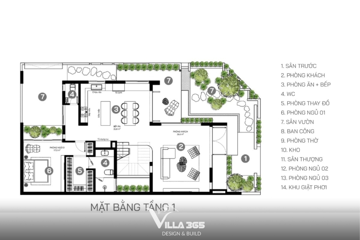 D’s Villa - Thiết kế nội thất với cảm hứng từ nếp nhà xưa 16 Bản vẽ bố trí công năng của D’s Villa tầng 1
