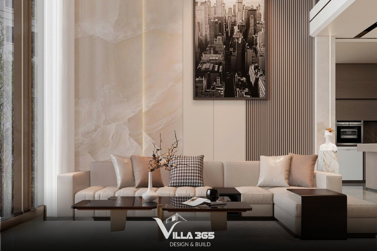 D’s Villa - Thiết kế nội thất với cảm hứng từ nếp nhà xưa 3 Khu vực sofa đóng vai trò trung tâm, tái hiện hình ảnh không gian quây quần quen thuộc trong nếp sống truyền thống
