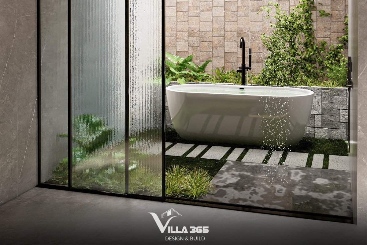 D’s Villa - Thiết kế nội thất với cảm hứng từ nếp nhà xưa 15 Phần sàn bên trong nhà sử dụng tông màu xám bê tông, tạo sự liền mạch và làm nổi bật các chi tiết nội thất hiện đại