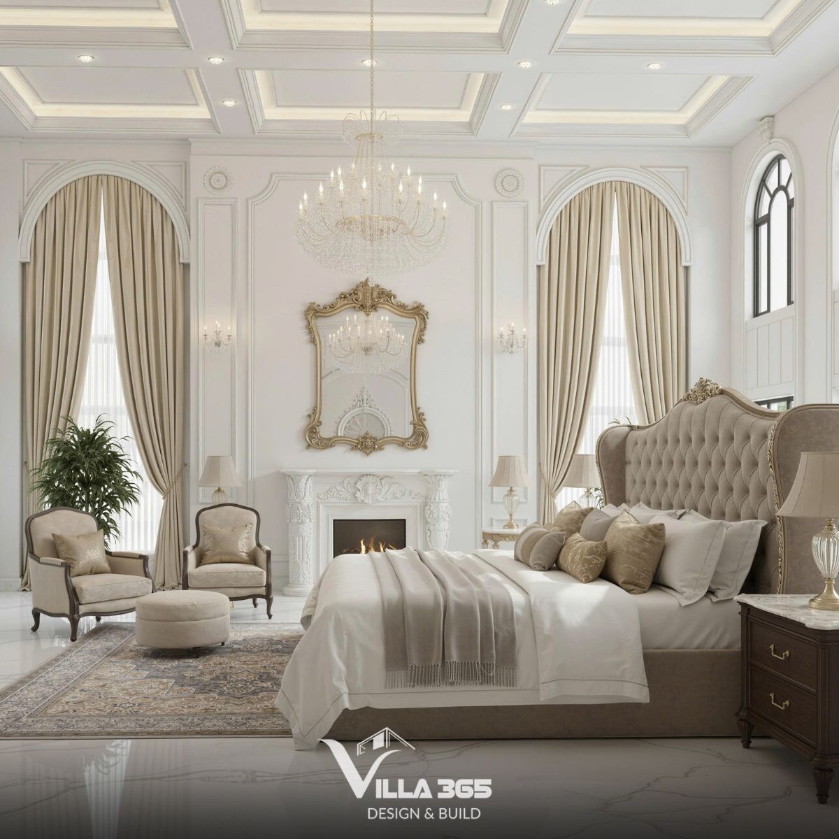 Thiết kế nội thất Maison Blanche trị liệu cho gia chủ sống khỏe 8 Khung giường uốn lượn với các chi tiết chạm trổ mạ vàng nhỏ gọn, tạo nên vẻ đẹp vương giả