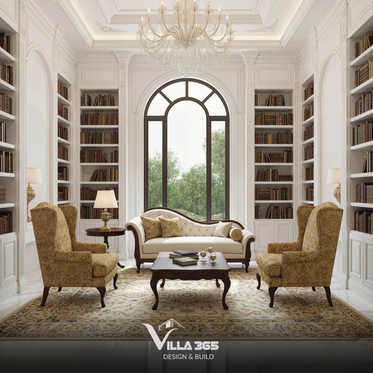 Thiết kế nội thất Maison Blanche trị liệu cho gia chủ sống khỏe 12 Hai mảng tường lớn được biến thành những kệ sách đồ sộ, được thiết kế âm tường với các đường phào chỉ đồng bộ