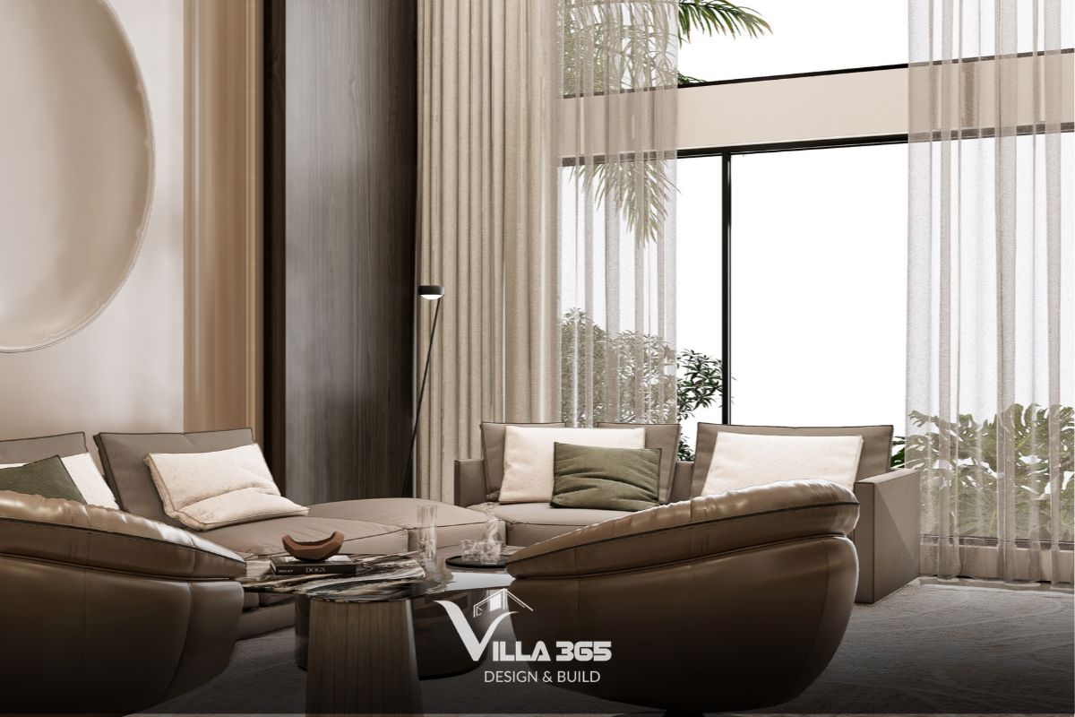 Hệ cửa kính lớn giúp thiết kế nội thất kết nối trực tiếp với thiên nhiên bên ngoài 
