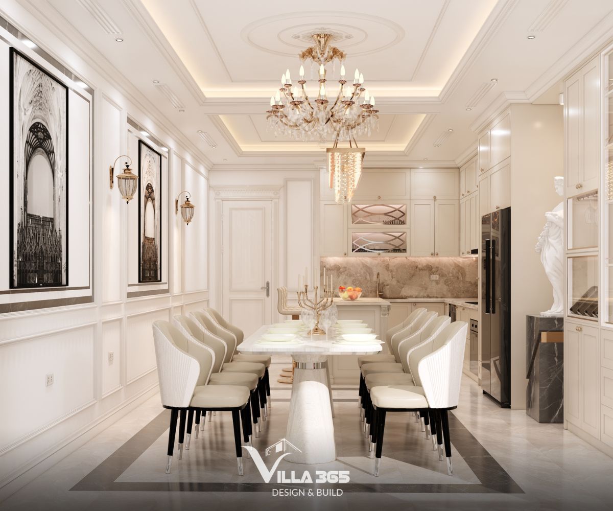 Các đường phào chỉ chạy dọc tường bao quanh những bức tranh như một bộ khung kép, giúp tác phẩm nghệ thuật hòa nhập hoàn toàn vào cấu trúc ngôi nhà