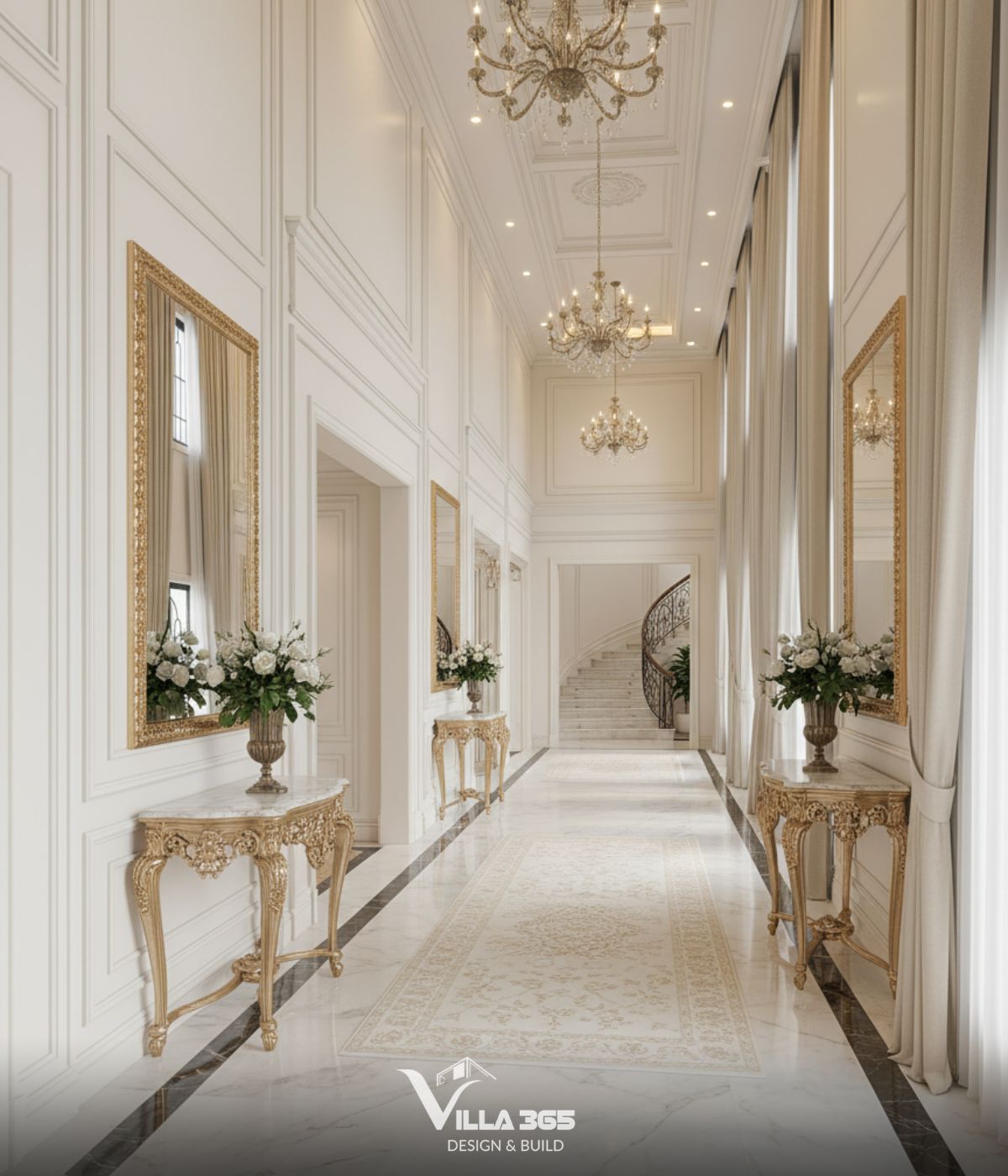 Thiết kế nội thất Villa Héritage - Không gian sống mang vẻ đẹp kinh điển và sức hấp dẫn trường tồn 3 Trần cao được thiết kế giật cấp nhẹ với các chi tiết hoa văn đắp nổi tỉ mỉ