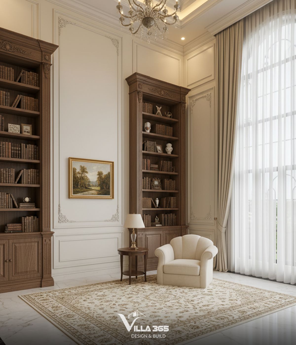 Thiết kế nội thất Villa Héritage - Không gian sống mang vẻ đẹp kinh điển và sức hấp dẫn trường tồn 12 Màu gỗ mang lại cảm giác ấm cúng, tĩnh lặng, phù hợp cho không gian đọc sách
