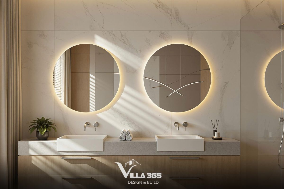 Thiết kế nội thất Solaris Villa – Khoảng dừng ấm áp giữa đời sống hiện đại 12 Mảng tường lớn ốp đá marble trắng vân mây mang lại cảm giác sang trọng vượt thời gian