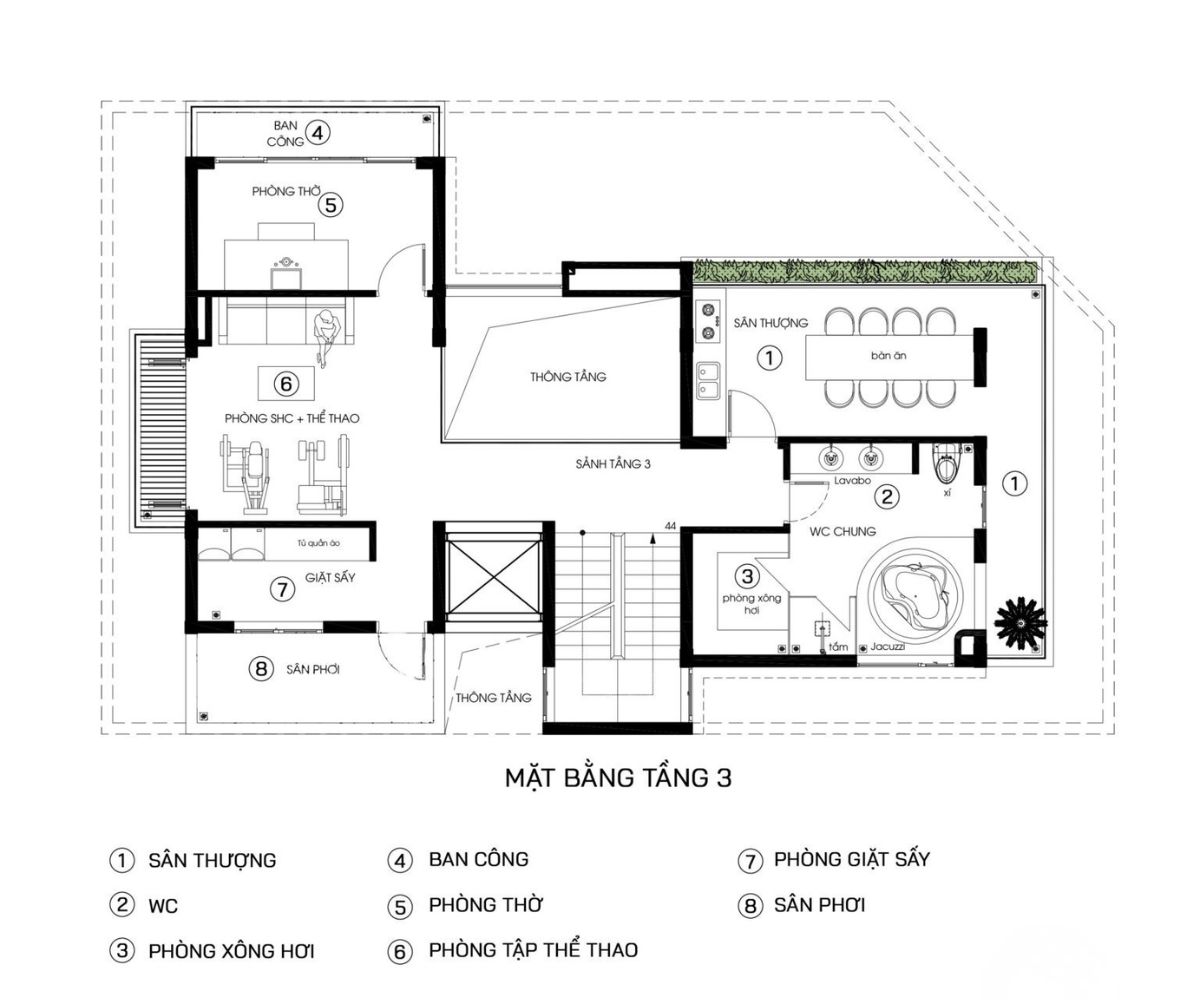 Mẫu thiết kế biệt thự 400m2 đẳng cấp, bản vẽ công năng & báo giá 2026 29 Biệt thự 400m2 3–4 tầng đáp ứng nhu cầu sống đa tiện ích với phòng gym, phòng thờ và phòng xông hơi tại gia (Ảnh: Sưu tầm)