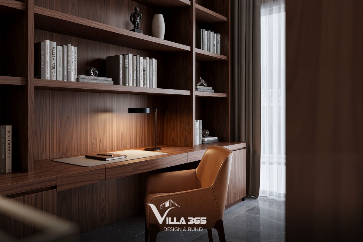 Thiết kế nội thất phòng làm việc ưu tiên ánh sáng tự nhiên và bố cục gọn gàng để nâng cao hiệu suất
