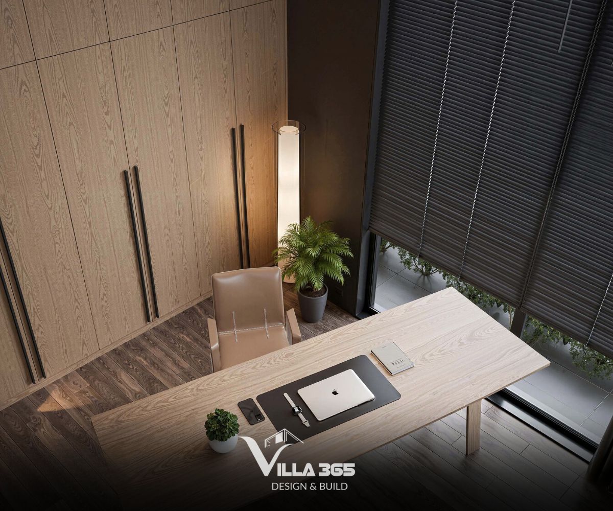 Nội thất biệt thự tối giản giúp không gian làm việc trở nên thoáng đãng và dễ chịu hơn 