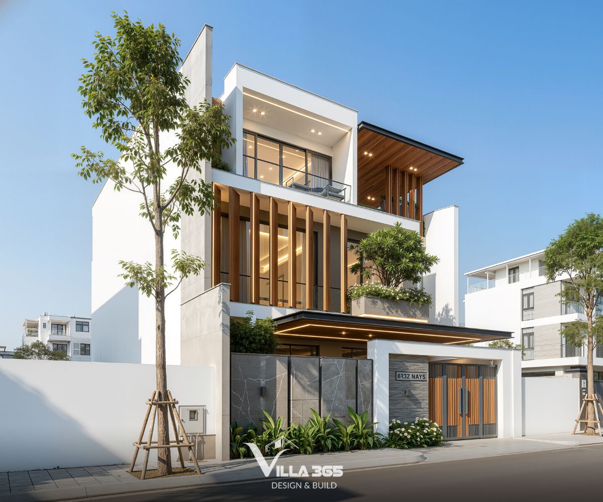 Yên Villa – Biệt thự 3 tầng xử lý nắng Tây Bắc bằng hệ lam 45 độ và vườn nhiệt đới 3 Cũng nhờ hệ lam, mặt tiền có được sự cân bằng giữa sự riêng tư và kết nối cảnh quan