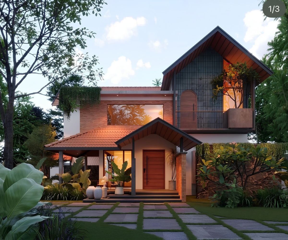 Sự kết hợp giữa hệ mái Thái dốc và các mảng kiến trúc vuông vức giúp công trình trở nên cân đối, thanh thoát và đầy sức sống (Ảnh: Sưu tầm)