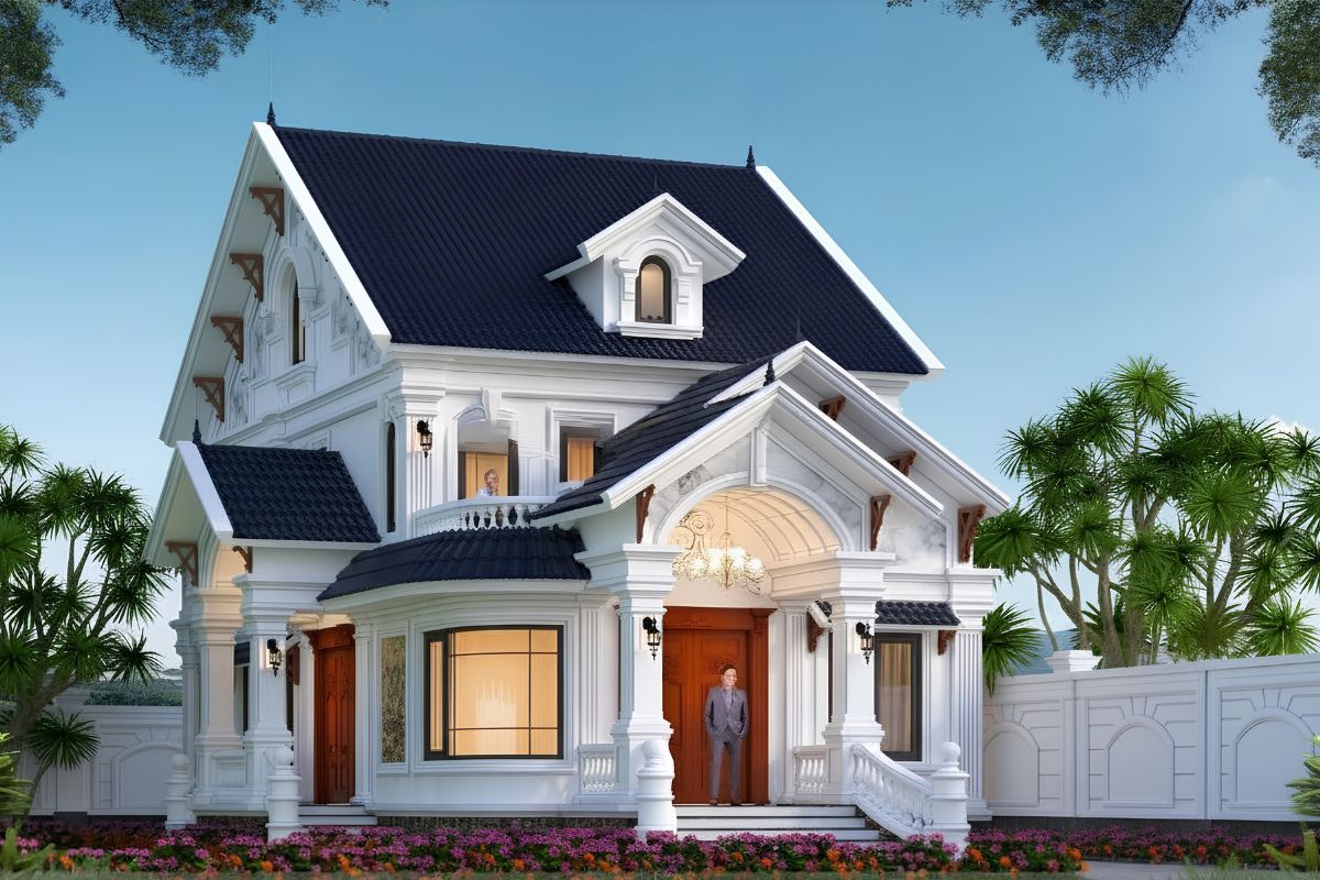 Biệt thự mái thái tân cổ điển là sự giao thoa giữa nét sang trọng châu Âu và tính ứng dụng của kiến trúc hiện đại (Ảnh: Sưu tầm)