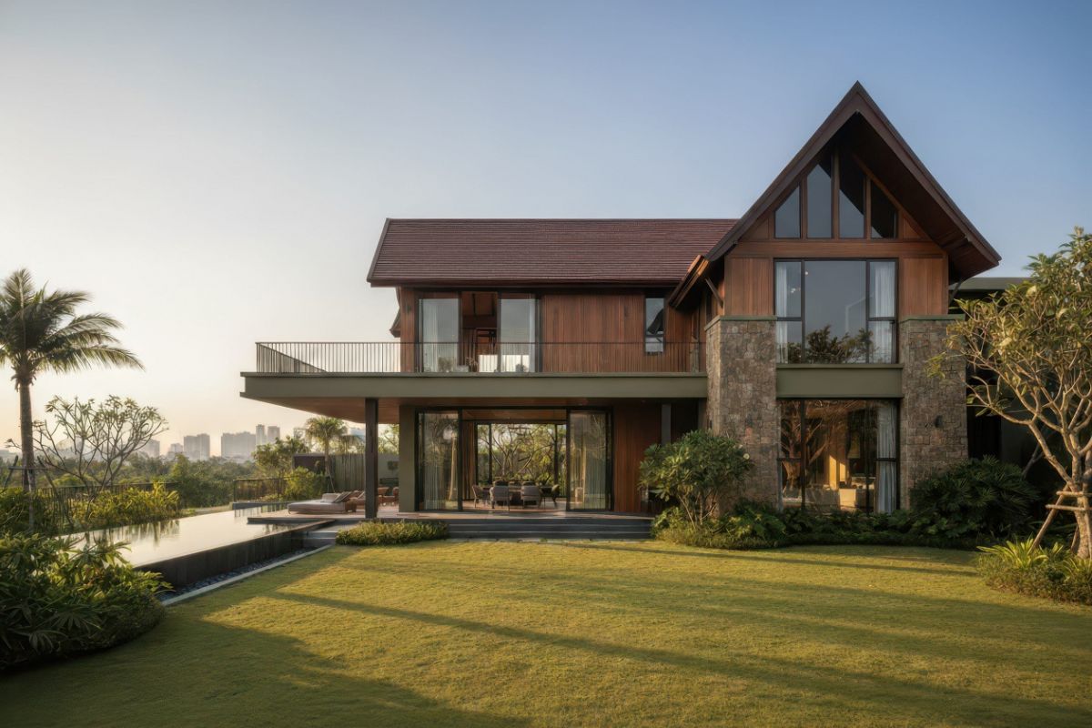 Thiết kế chữ L mang đến sự thông thoáng và tăng khả năng kết nối giữa công trình với thiên nhiên (Ảnh: Sưu tầm)
