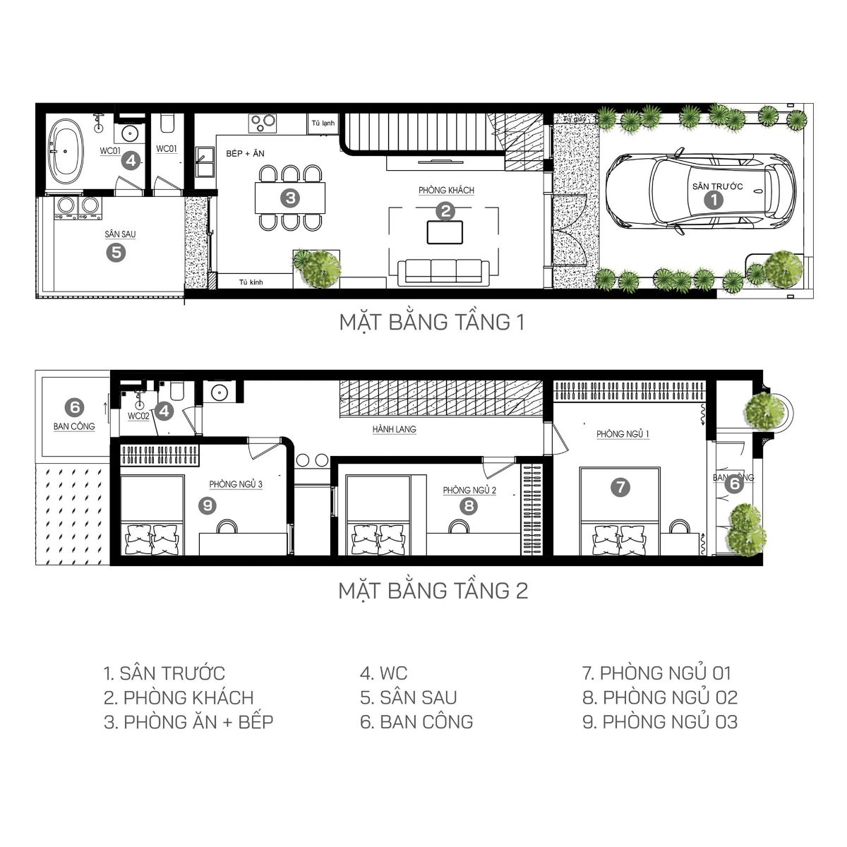 Bản vẽ biệt thự 1 trệt 1 lầu mái thái trên đất 5x20m thường ưu tiên không gian liên thông để tối ưu diện tích sử dụng (Ảnh: Sưu tầm)