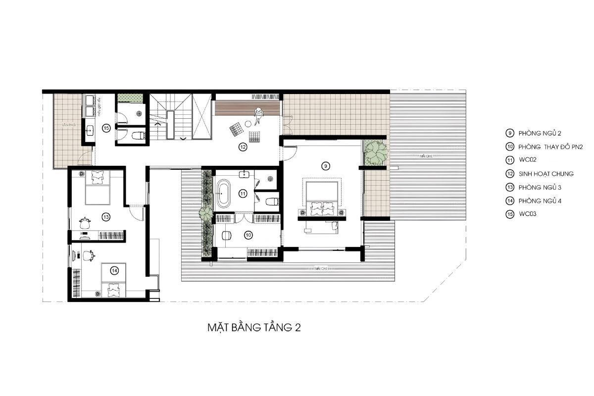 Lầu 1 là khoảng riêng yên tĩnh trong thiết kế biệt thự 1 trệt 2 lầu, nơi các phòng ngủ chính và không gian sinh hoạt gia đình được tổ chức tách biệt khỏi tầng trệt (Ảnh: Sưu tầm)