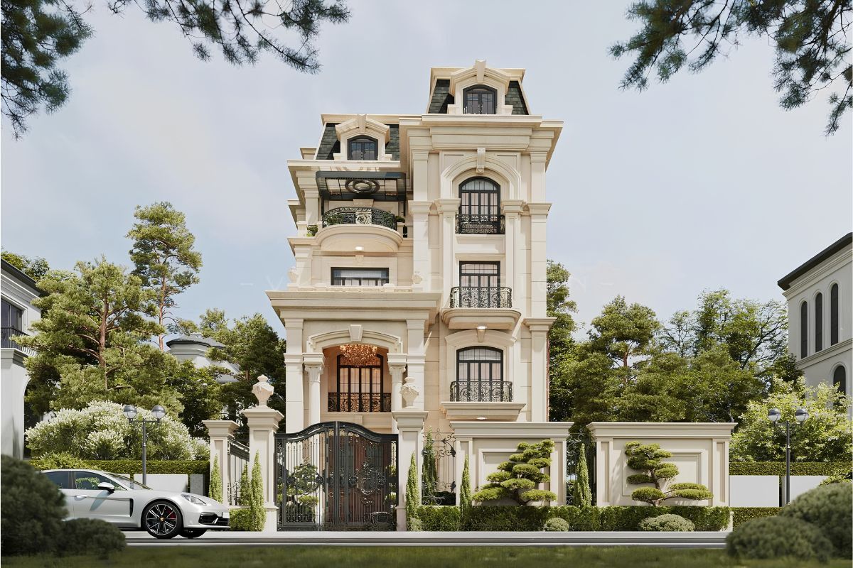 Mẫu biệt thự 1 trệt 3 lầu đẹp đẳng cấp kèm báo giá chi tiết 2026 10 Tỷ lệ đối xứng giúp công trình trở nên nổi bật và có chiều sâu hơn (Ảnh: Sưu tầm)