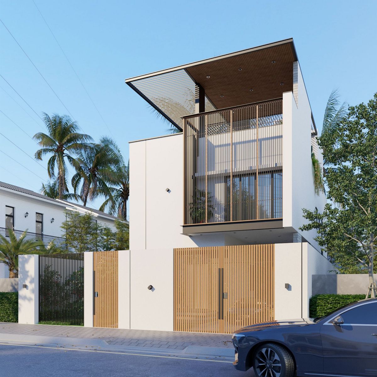 Mẫu biệt thự 2 tầng 1 tum đẹp 2026: Xu hướng thiết kế & báo giá trọn gói 8 Các đường nét gọn gàng cùng bố cục mạch lạc tạo nên vẻ đẹp thanh lịch và hiện đại (Ảnh: Sưu tầm)