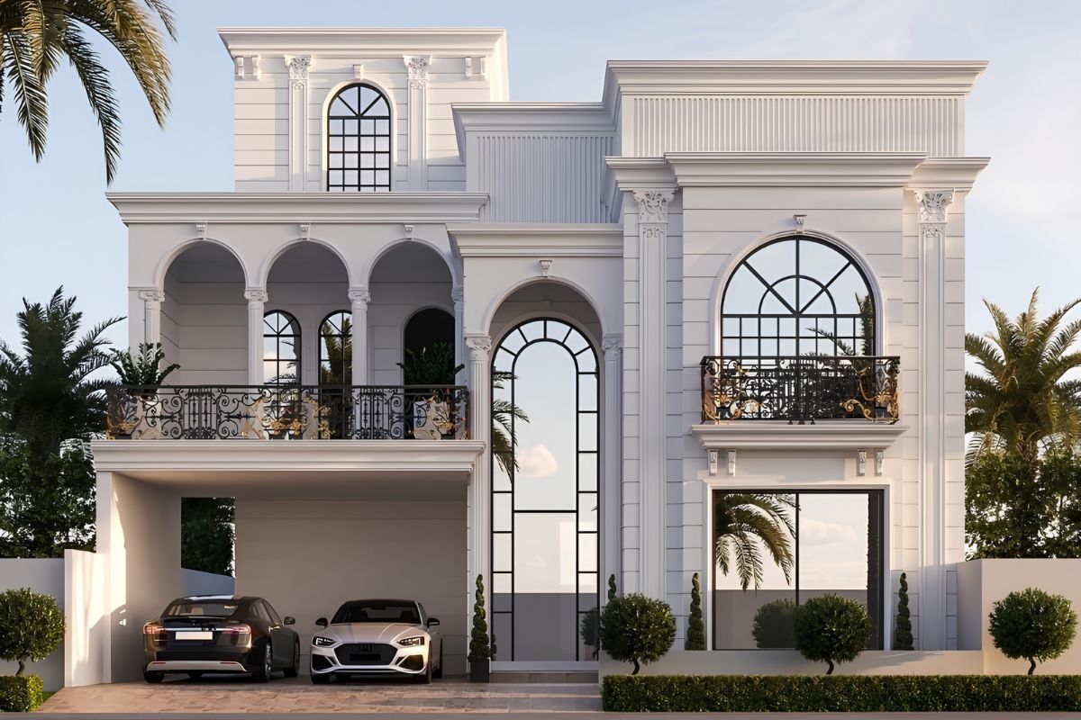 Mẫu biệt thự 2 tầng 1 tum đẹp 2026: Xu hướng thiết kế & báo giá trọn gói 12 Đây là lựa chọn lý tưởng cho những gia chủ yêu thích giá trị thẩm mỹ trường tồn (Ảnh: Sưu tầm)