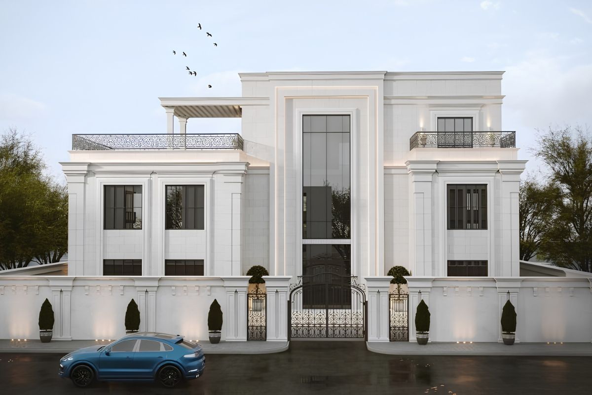 Mẫu biệt thự 2 tầng 1 tum đẹp 2026: Xu hướng thiết kế & báo giá trọn gói 18 Tầng tum giúp gia tăng diện tích sử dụng và tạo điểm nhấn cho mặt tiền công trình (Ảnh: Sưu tầm)