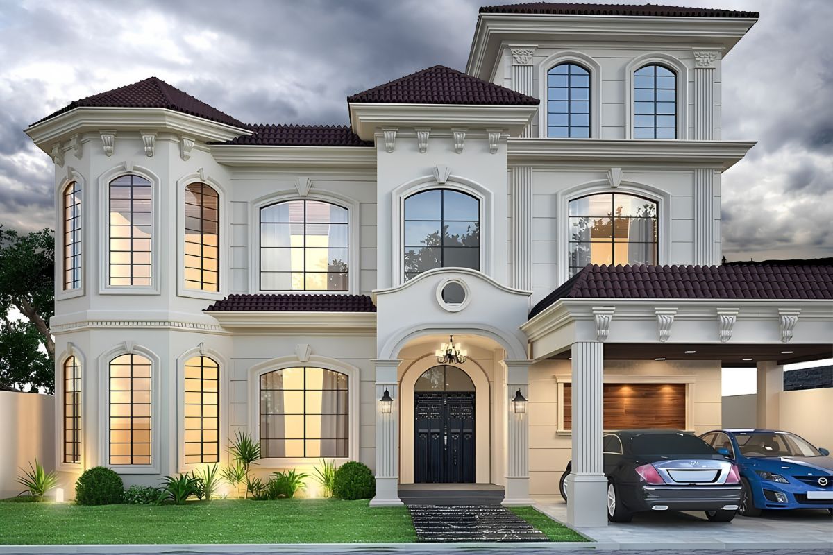 Mẫu biệt thự 2 tầng 1 tum đẹp 2026: Xu hướng thiết kế & báo giá trọn gói 20 Khu vực để xe được tích hợp khéo léo giúp nâng cao tính tiện nghi trong quá trình sử dụng (Ảnh: Sưu tầm)