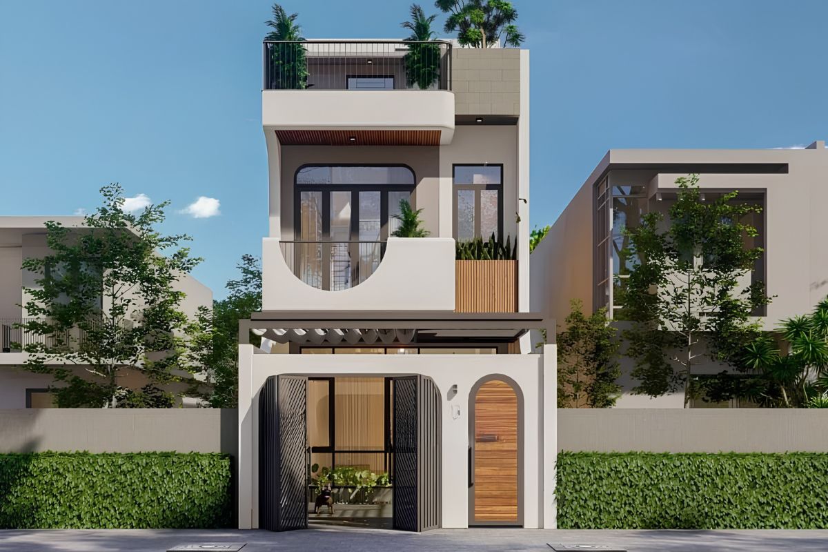 Mẫu biệt thự 2 tầng 1 tum đẹp 2026: Xu hướng thiết kế & báo giá trọn gói 27 Mẫu nhà này phù hợp với các khu đất phố có quy mô vừa phải (Ảnh: Sưu tầm)