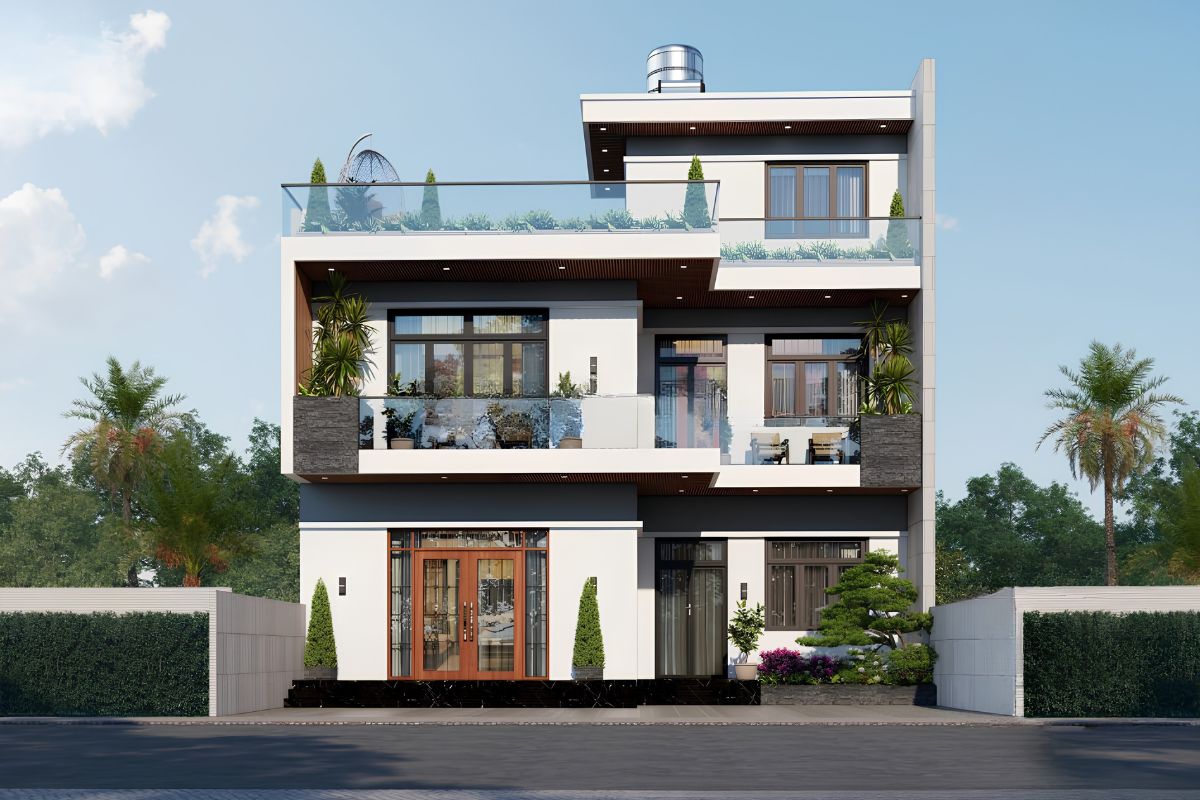 Mẫu biệt thự 2 tầng 1 tum đẹp 2026: Xu hướng thiết kế & báo giá trọn gói 33 Mẫu nhà này đáp ứng tốt nhu cầu sử dụng lâu dài của gia đình hiện đại (Ảnh: Sưu tầm)