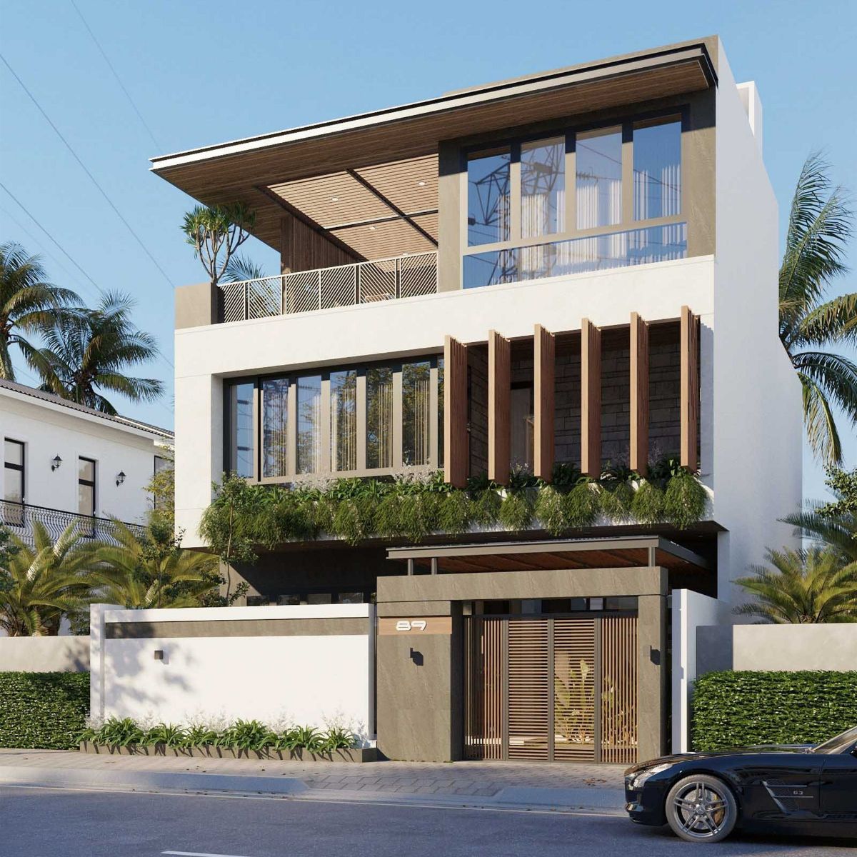 Mẫu biệt thự 2 tầng 1 tum đẹp 2026: Xu hướng thiết kế & báo giá trọn gói 34 Quy mô 150m2 mang đến nhiều lợi thế trong việc tổ chức không gian và cảnh quan (Ảnh: Sưu tầm)