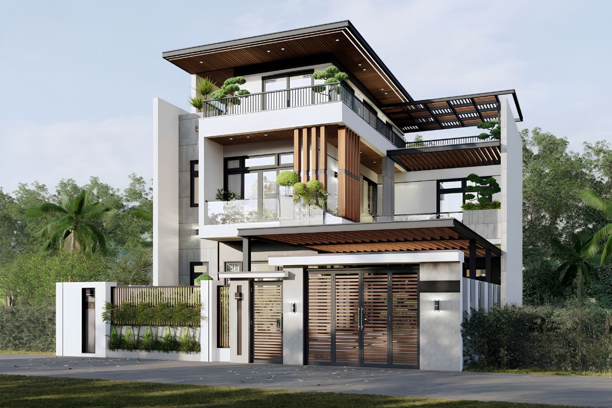 Mẫu biệt thự 2 tầng 1 tum đẹp 2026: Xu hướng thiết kế & báo giá trọn gói 37 Biệt thự 2 tầng 1 tum 200m2 tạo điều kiện để triển khai những ý tưởng kiến trúc quy mô lớn (Ảnh: Sưu tầm)