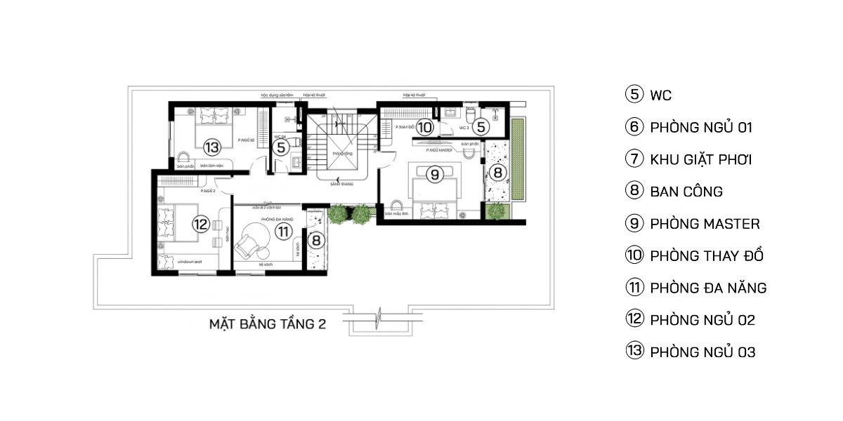 Mẫu biệt thự 2 tầng 1 tum đẹp 2026: Xu hướng thiết kế & báo giá trọn gói 41 Tầng 2 được tổ chức theo hướng riêng tư, tạo không gian nghỉ ngơi thoải mái và yên tĩnh (Ảnh: Sưu tầm)