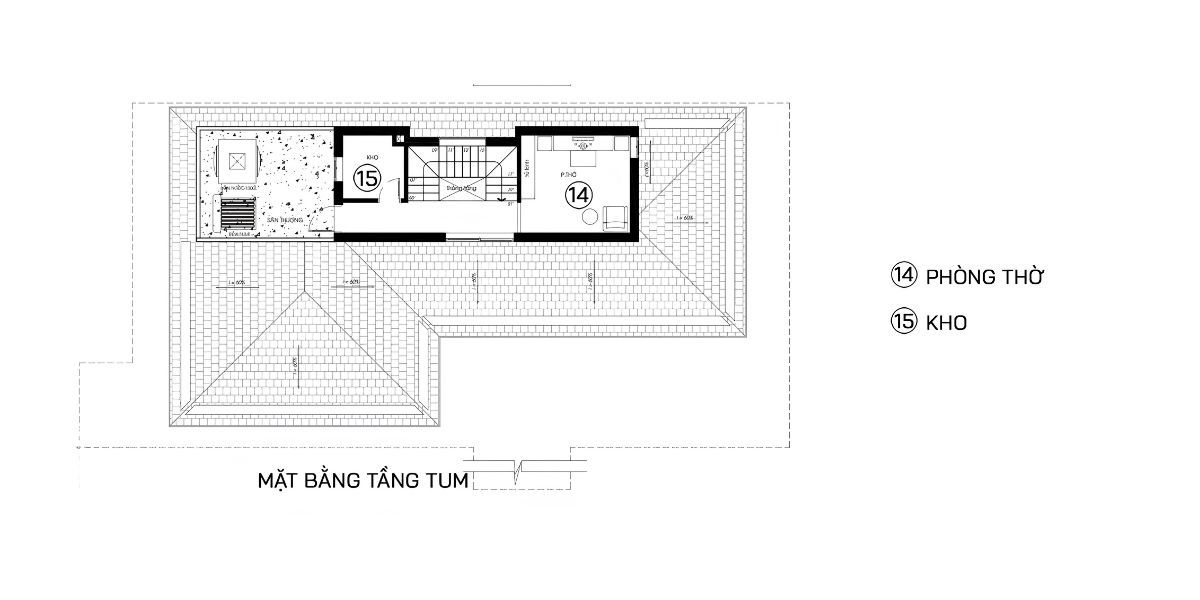 Mẫu biệt thự 2 tầng 1 tum đẹp 2026: Xu hướng thiết kế & báo giá trọn gói 42 Tầng tum là khoảng không gian đa năng, giúp bản vẽ biệt thự 2 tầng 1 tum phát huy tối đa giá trị sử dụng (Ảnh: Sưu tầm)