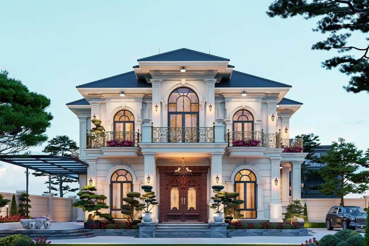 Biệt thự 2 tầng 5 phòng ngủ tân cổ điển nổi bật với hệ cột cân đối và mặt tiền đẳng cấp  (Ảnh: Sưu tầm)